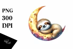 Colorful Cute Baby Sloth Sleeping on the Moon Product Image 3