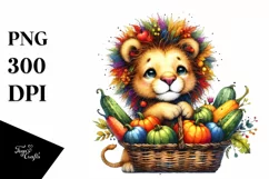 Baby Lion with Autumn Vegetables | Sublimation | Clipart Product Image 3