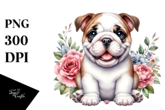 Cute Sitting Bulldog with Floral Frame | Sublimation | Product Image 1