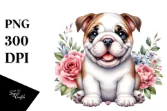 Cute Sitting Bulldog with Floral Frame | Sublimation | Product Image 1