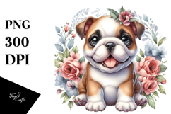Cute Sitting Bulldog with Floral Frame | Sublimation | Product Image 1