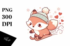 Cute Baby Fox Sleigh Ride PNG Product Image 1