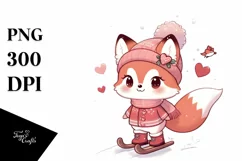 Cute Baby Fox Sleigh Ride PNG Product Image 1