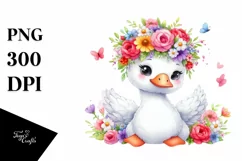Watercolor Swan with Flower Crown PNG Product Image 1
