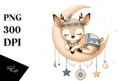 Boho Cute Baby Deer Dressed Sleeping on the Moon Clipart Product Image 1
