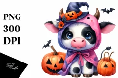 Cute Baby Cow Halloween Scene | Clipart Product Image 1