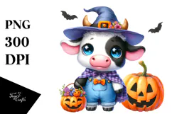 Cute Baby Cow Halloween Scene | Clipart Product Image 1