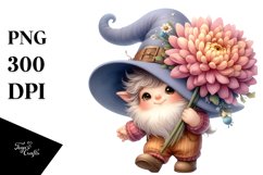 Cute GNOME with Chrysanthemum PNG Product Image 1