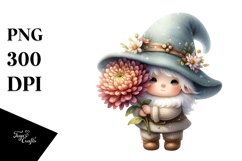 Cute GNOME with Chrysanthemum PNG Product Image 1