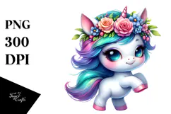 Dancing Unicorn with Floral Wreath PNG Product Image 1