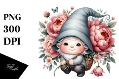 Cute GNOME with Peonies Floral Frame PNG Product Image 1