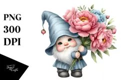 Cute GNOME with Peonies Floral Frame PNG Product Image 1