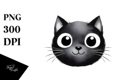 Funny Black Cat Watercolor PNG Product Image 1