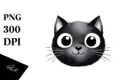 Funny Black Cat Watercolor PNG Product Image 1
