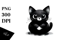 Funny Black Cat Watercolor PNG Product Image 1