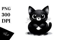 Funny Black Cat Watercolor PNG Product Image 1