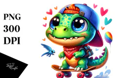 Vibrant Baby Dinosaur on Skateboard, PNG Product Image 1