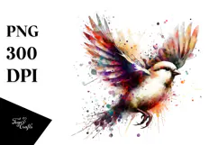 Vibrant Grungy Bird Watercolor PNG Product Image 1