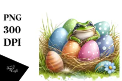 Digital Watercolor Cute Baby Frog Easter Eggs PNG Product Image 1