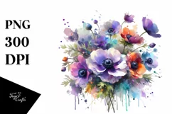 Watercolor Abstract Bouquet Vibrant Anemone | Sublimation Product Image 1