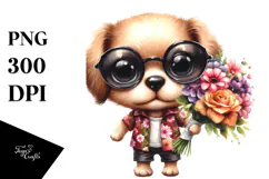 Watercolor Baby Dog with Sunglasses, Transparent PNG Product Image 1
