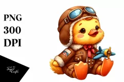 Vibrant Watercolor Brownish Plush Duck in Aviator Suit Product Image 1
