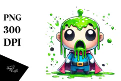 Funny Chibi-Style Dripping Green Slime PNG Product Image 1