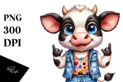 cute Baby Cow with Punk Look PNG Product Image 1