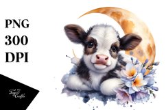 Smiling Highland Cow with Freesia PNG Product Image 1