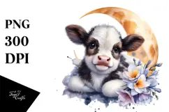 Smiling Highland Cow with Freesia PNG Product Image 1