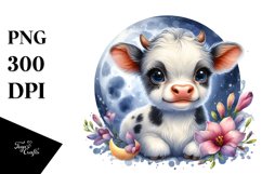 Smiling Highland Cow with Freesia PNG Product Image 1