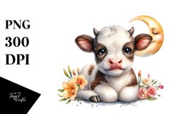 Smiling Highland Cow with Freesia PNG Product Image 1