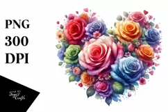 Colorful Rose Heart Watercolor PNG Product Image 1