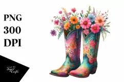 Colorful Cowboy Boots Flower Clipart Product Image 1