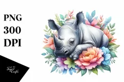 Colorful Baby Rhino Sleeping in a Flower Product Image 1