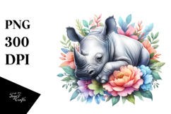 Colorful Baby Rhino Sleeping in a Flower Product Image 1