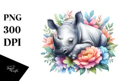 Colorful Baby Rhino Sleeping in a Flower Product Image 1