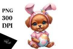 Cute Watercolor Vizsla with Bunny Ears Holding an Easter Egg Product Image 1