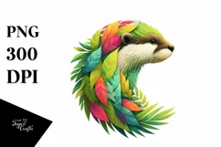 Abstract Vibrant Otter with Plant Leaves, PNG Product Image 3