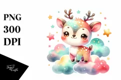 Colorful Watercolor Smiling Reindeer | Clipart Product Image 1