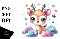 Colorful Watercolor Smiling Reindeer | Clipart Product Image 1