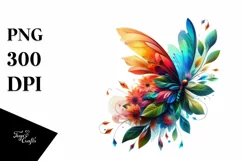 Abstract Vibrant Butterfly with Plant Leaves and 3D Flowers, Product Image 3
