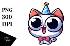 Silly Cartoon Cat with Wide Anime Eyes PNG Product Image 1