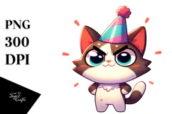 Silly Cartoon Cat with Wide Anime Eyes PNG Product Image 1