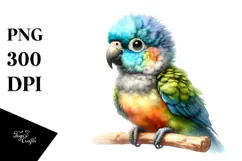 Cute Baby Parrot in Digital Watercolor, PNG Product Image 1