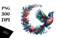 Abstract Vibrant Bird with Plant Leaves and 3D Flowers, PNG Product Image 3