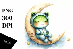 Watercolor Whimsical Cute Baby Frog Dressed Clipart Product Image 4