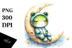 Watercolor Whimsical Cute Baby Frog Dressed Clipart Product Image 1