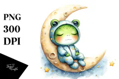 Watercolor Whimsical Cute Baby Frog Dressed Clipart Product Image 1