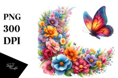 Butterfly with Spring Flowers Painting, PNG Product Image 1